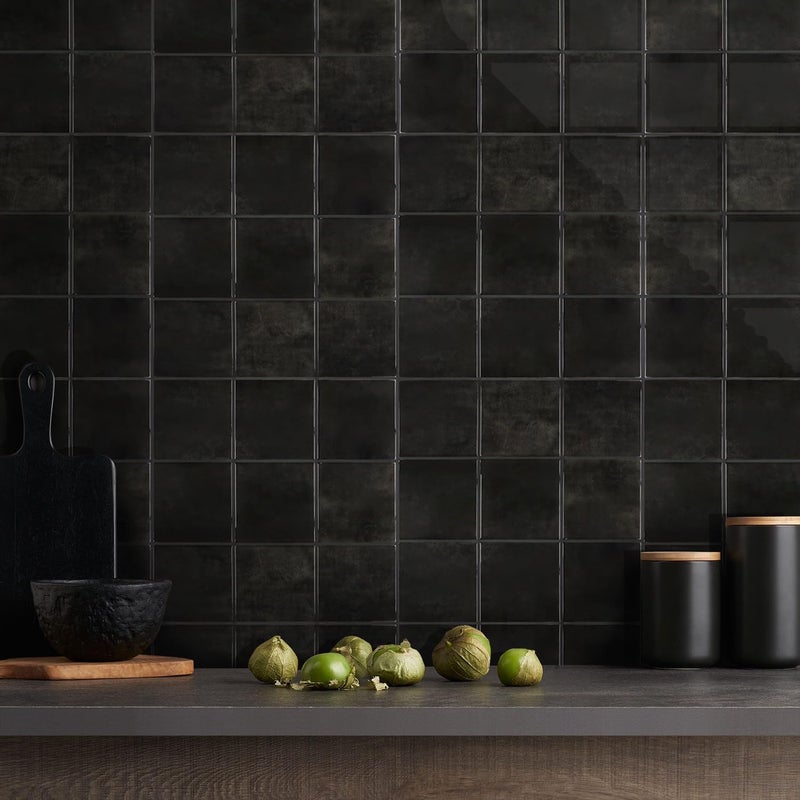 Commomy Thicker Black Peel and Stick Tiles - 10 pcs of 12" x 12" - 3D Adhesive Square Peel and Stick Tiles Backsplash for Kitchen, Bathroom, Removable, Waterproof, Vinyl Wall Tile - Image 1